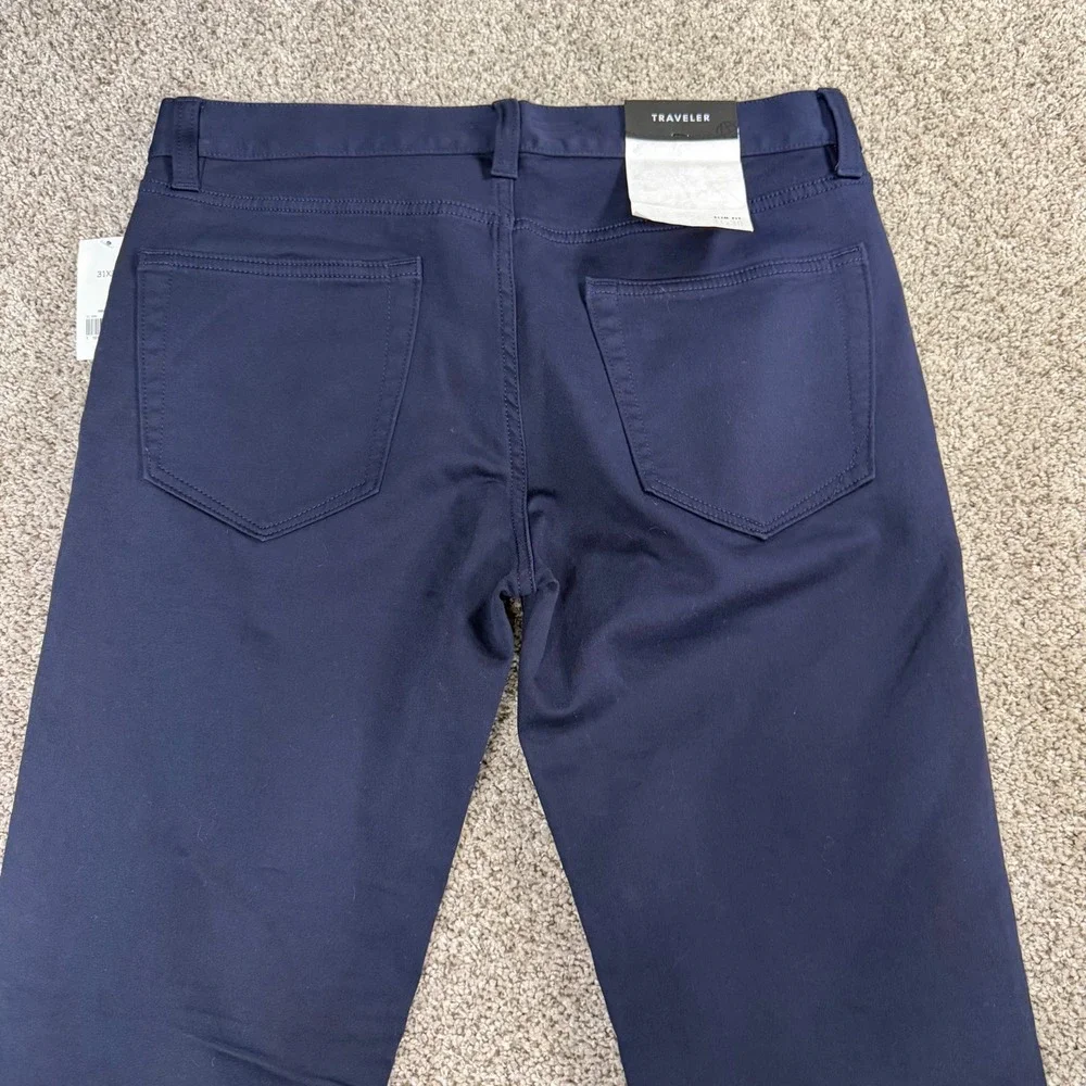 Banana Republic Traveler Pants Mens 31x30 Slim Fit Mid Rise Navy Blue Chinos